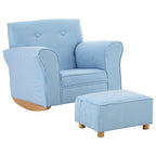 Blue and White Stripe Rocking Chair with Footstool