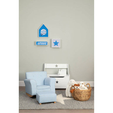 Blue and White Stripe Rocking Chair with Footstool