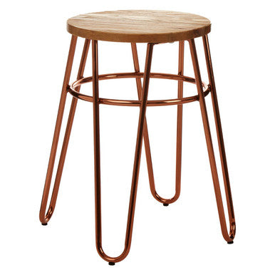 Wooden Stool with Rose Gold Finish Hairpin Legs