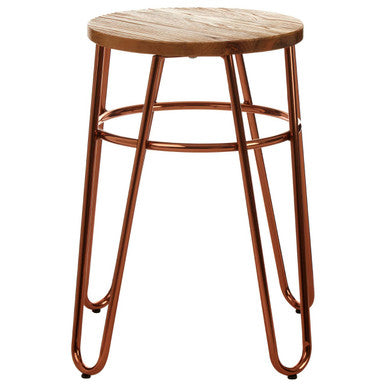 Wooden Stool with Rose Gold Finish Hairpin Legs