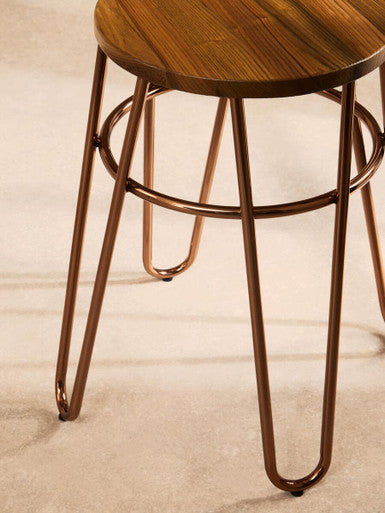 Wooden Stool with Rose Gold Finish Hairpin Legs
