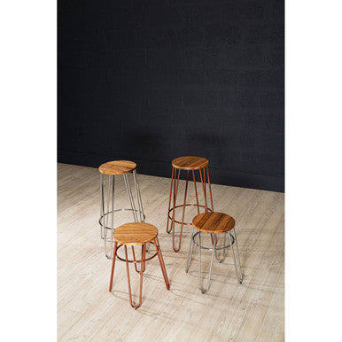 Wooden Stool with Rose Gold Finish Hairpin Legs