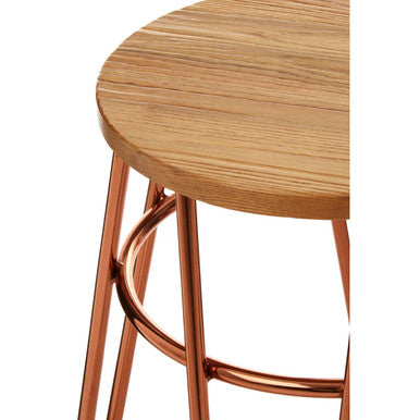 Wooden Stool with Rose Gold Finish Hairpin Legs