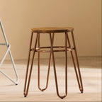 Wooden Stool with Rose Gold Finish Hairpin Legs