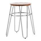 Elm Wood Stool with Chrome Finish Hairpin Legs