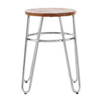 Elm Wood Stool with Chrome Finish Hairpin Legs