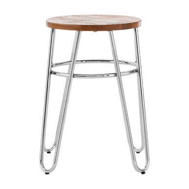 Elm Wood Stool with Chrome Finish Hairpin Legs