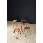 Elm Wood Stool with Chrome Finish Hairpin Legs