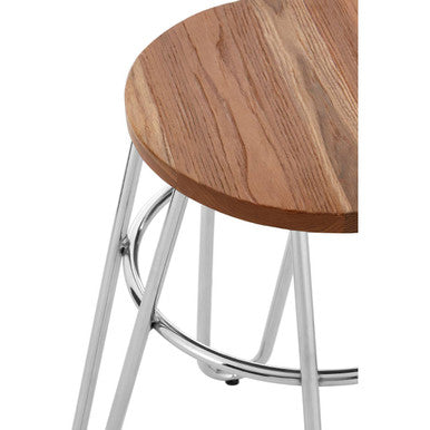 Elm Wood Stool with Chrome Finish Hairpin Legs