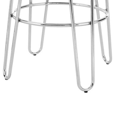 Elm Wood Stool with Chrome Finish Hairpin Legs