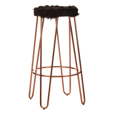 Black Faux Fur Bar Stool with Rose Gold Hairpin Legs