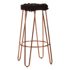 Black Faux Fur Bar Stool with Rose Gold Hairpin Legs