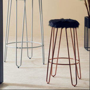 Black Faux Fur Bar Stool with Rose Gold Hairpin Legs