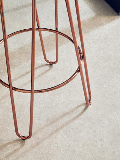 Black Faux Fur Bar Stool with Rose Gold Hairpin Legs