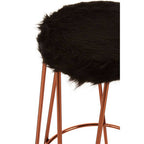 Black Faux Fur Bar Stool with Rose Gold Hairpin Legs
