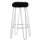 Black Faux Fur Bar Stool with Chrome Finish Hairpin Legs