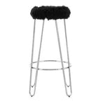 Black Faux Fur Bar Stool with Chrome Finish Hairpin Legs