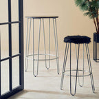 Black Faux Fur Bar Stool with Chrome Finish Hairpin Legs