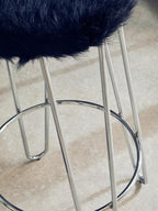 Black Faux Fur Bar Stool with Chrome Finish Hairpin Legs