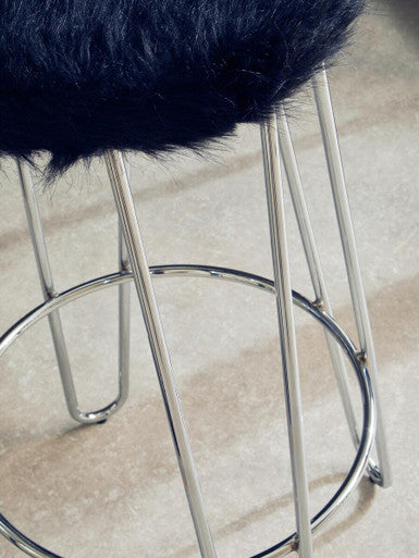 Black Faux Fur Bar Stool with Chrome Finish Hairpin Legs