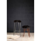 Black Faux Fur Bar Stool with Chrome Finish Hairpin Legs