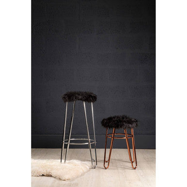 Black Faux Fur Bar Stool with Chrome Finish Hairpin Legs