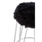 Black Faux Fur Bar Stool with Chrome Finish Hairpin Legs