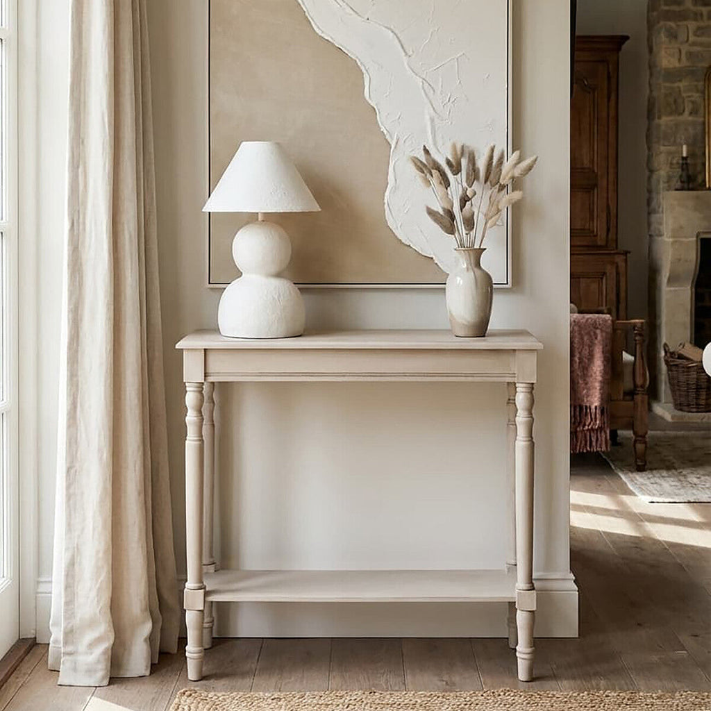 Grey Putty Wooden Console Table with Lower Shelf
