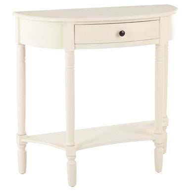 Ivory Wooden Half Moon 1 Drawer Console Table with Lower Shelf