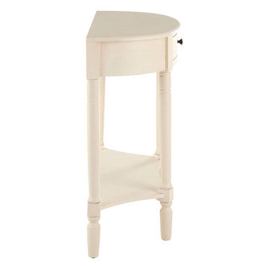 Ivory Wooden Half Moon 1 Drawer Console Table with Lower Shelf