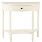 Ivory Wooden Half Moon 1 Drawer Console Table with Lower Shelf