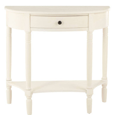 Ivory Wooden Half Moon 1 Drawer Console Table with Lower Shelf
