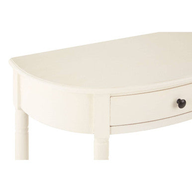 Ivory Wooden Half Moon 1 Drawer Console Table with Lower Shelf