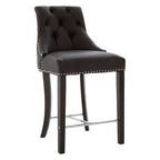 Buttoned Black Faux Leather Bar Chair