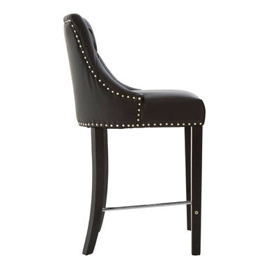 Buttoned Black Faux Leather Bar Chair