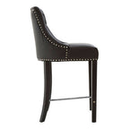Buttoned Black Faux Leather Bar Chair