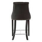 Buttoned Black Faux Leather Bar Chair