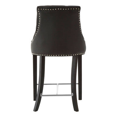 Buttoned Black Faux Leather Bar Chair