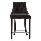 Buttoned Black Faux Leather Bar Chair