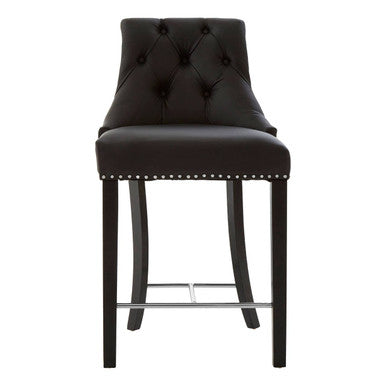 Buttoned Black Faux Leather Bar Chair