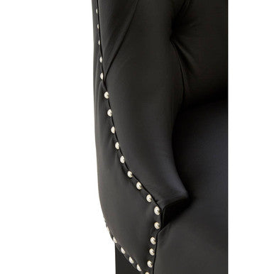 Buttoned Black Faux Leather Bar Chair