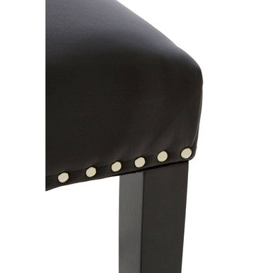 Buttoned Black Faux Leather Bar Chair