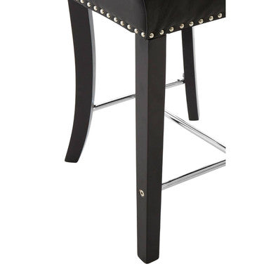 Buttoned Black Faux Leather Bar Chair