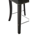 Buttoned Black Faux Leather Bar Chair
