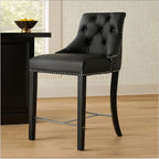 Buttoned Black Faux Leather Bar Chair