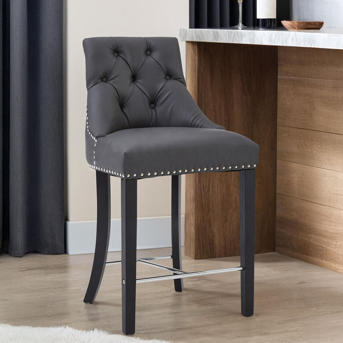 Grey Faux Leather Bar Chair