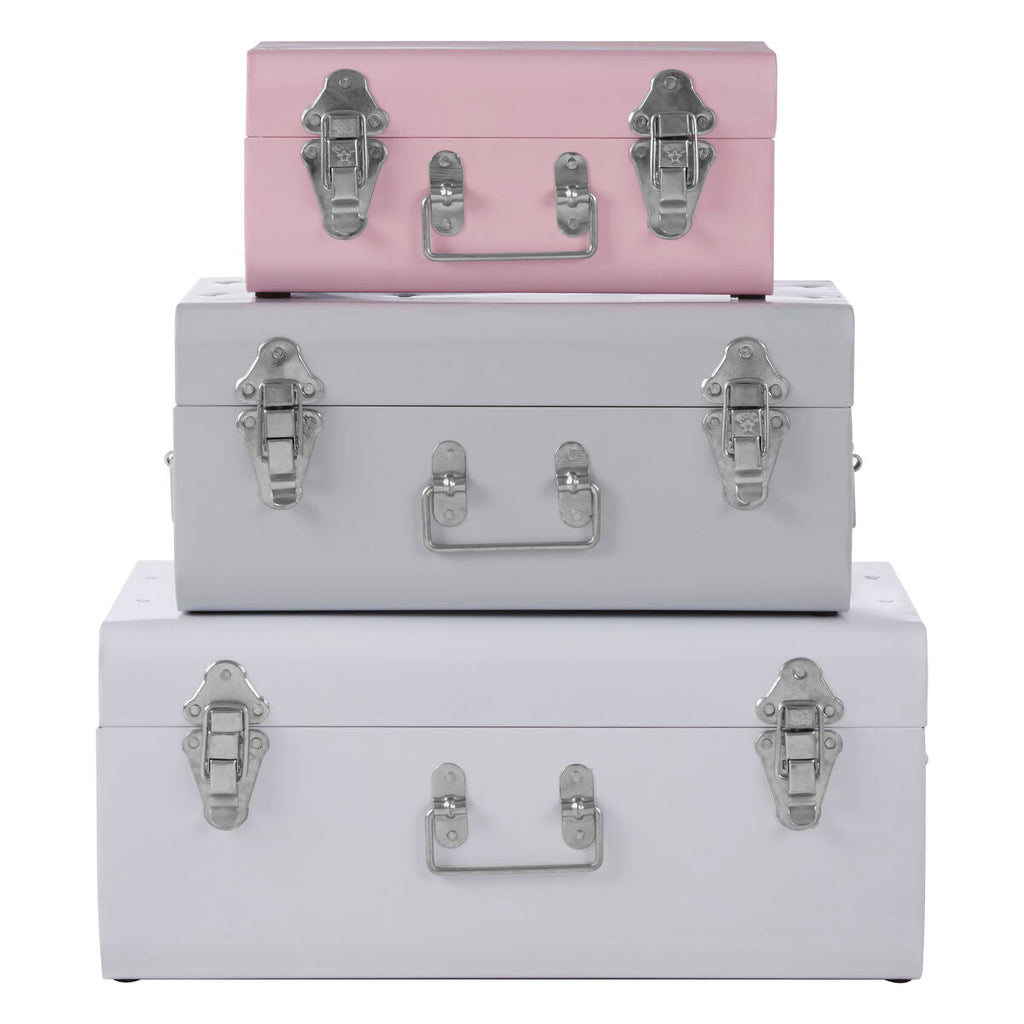 Set of Three Assorted Pink and Grey Storage Trunks
