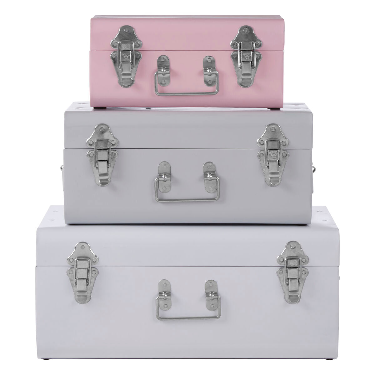 Set of Three Assorted Pink and Grey Storage Trunks