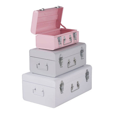 Set of Three Assorted Pink and Grey Storage Trunks