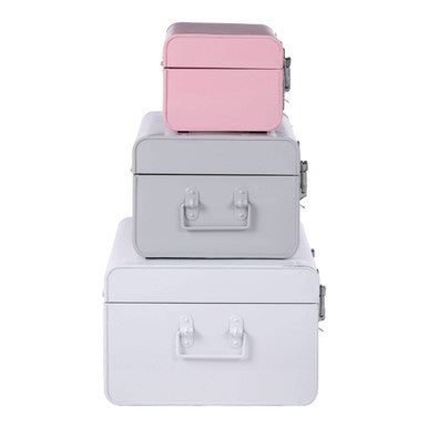 Set of Three Assorted Pink and Grey Storage Trunks